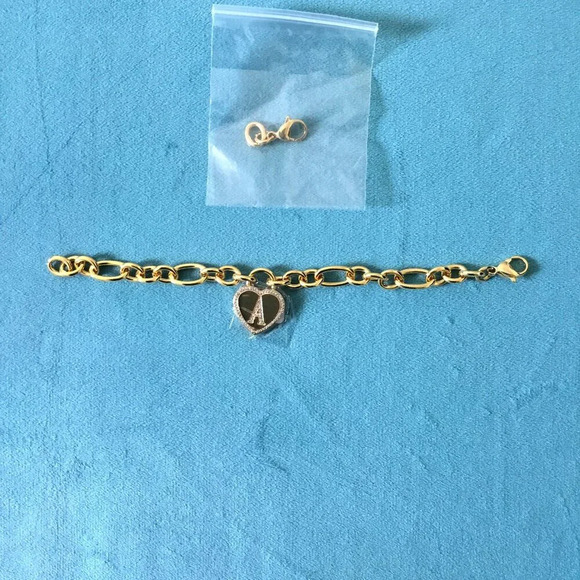 Crystal & 14K Gold-Plated Initial 'A' Heart Bracelet Feminine, Minimalist, Luxur - Picture 1 of 5